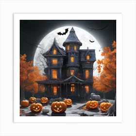 Halloween House With Pumpkins 26 Art Print