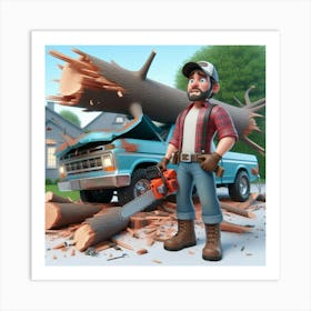 Man With A Chainsaw Art Print