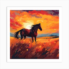 Horse Sunset Art Print