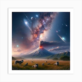 Wolf Galaxy Volcano Art Print