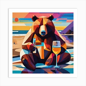 Bear With A Glass Of Wine Art Print