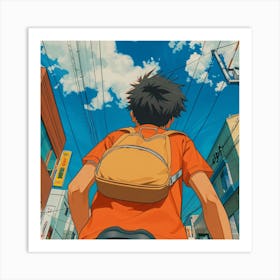 Anime Boy With Backpack Art Print