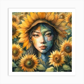 Sunflower Girl 1 Art Print