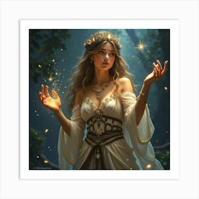 A Beautiful Enchantress Casting A Spell With Shimmering Stardust 1 Art Print