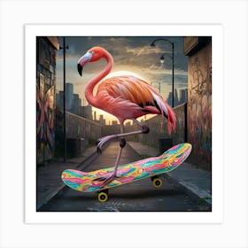 Flamingo Skateboarding Art Print