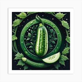 Green Cucumber With Leaves Art Print