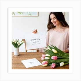 A Minimal And Decorated Nature Inspired Invitation Card A Woman In A Pastel Pink Top Is Gently Layi (5) Art Print