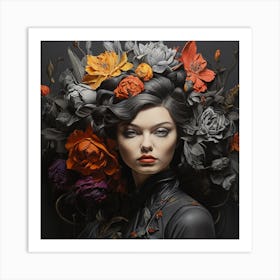 Woman With Flowers In Her Hair art Art Print Art Print