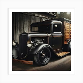 Old Vintage Black Classic Truck With Black Mag Wheels 2 Art Print