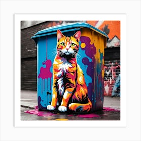 Cat In A Trash Can Art Print