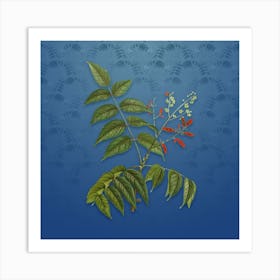 Vintage Tree of Heaven Botanical on Bahama Blue Pattern n.1224 Art Print