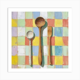 Wooden Spoon Pastel Checkerboard 4 Art Print