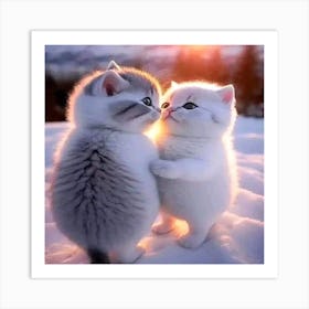 Cute Kittens In The Snow Art Print