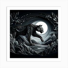 Black Tiger In The Moonlight Art Print