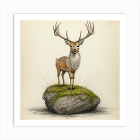 Deer On A Rock Art Print