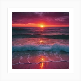 Sunset Over Tropical Beach Waves Art Print