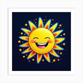 Lovely smiling sun on a blue gradient background 68 Art Print