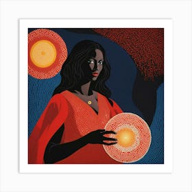 Black Woman Holding A Disc Art Print