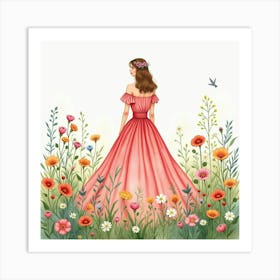 Lovely Dress In Watercolor, Amidst A Vibrant Floral Meadow 1 Art Print