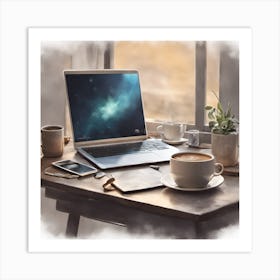 Laptop On A Desk Art Print