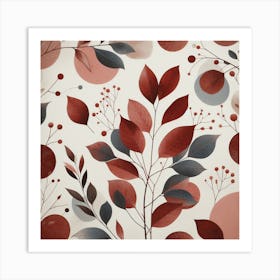 Scandinavian style, Dry red leaves on a branch 2 Art Print