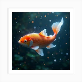 A Mythical Koi Fish With Scales Of Glowing, Iridescent Light Swimming Through A Cosmic Pond Art Print