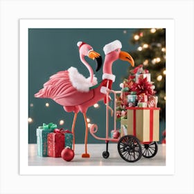 Flamingos On A Cart Art Print