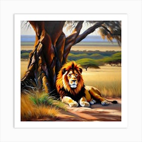 Lion Under The Tree 15 Art Print