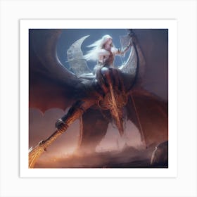 Lady Riding A Dragon Art Print