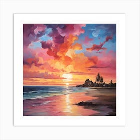 Sunset On The Beach \ Acrylic colours 3 Art Print