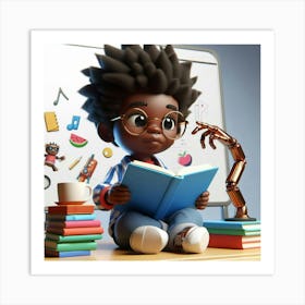 African American 6 years reading book 3D ART 5 Art Print