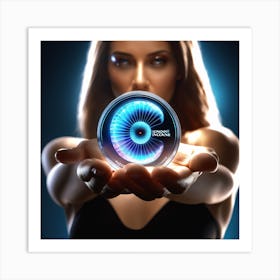 Woman Holding A Glowing Disc Art Print