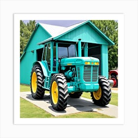 Tractor In Front Of Shed Cubism Style Art Print