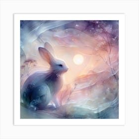 Rabbit In The Moonlight Art Print