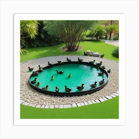 Ptitos Bañandose En Lafuente Del Jardin Art Print