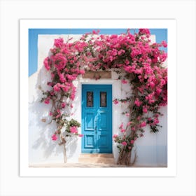 Blue Door With Bougainvillea Art Print