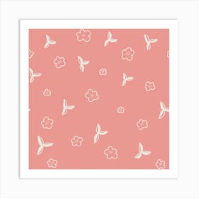 Ditsy Flowers on Pink, Pattern Art Print