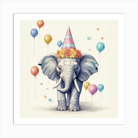 Birthday Elephant Art Print