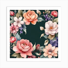 Watercolor Floral Frame 1 Art Print