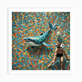 Boy Playing Soccer With A Doplphin Art Print