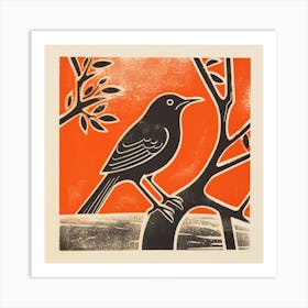 Retro Bird Lithograph European Robin 3 Art Print