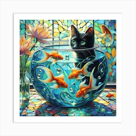 Feline Fantasia in Aquamarine 1 Art Print