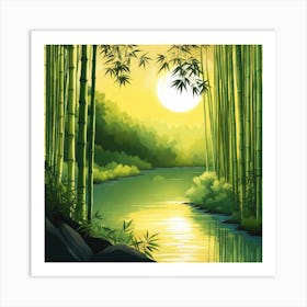 A Stream In A Bamboo Forest At Sun Rise Square Composition 225 Art Print