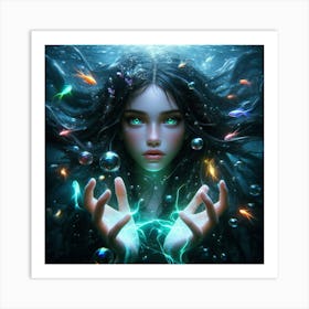 Underwater Girl With Bubbles Art Print