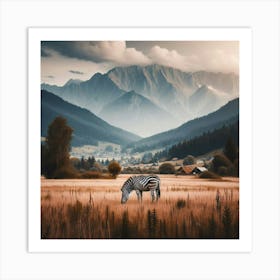 Zebra In The Field Art Print