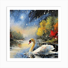 Swan In The Water 1 Art Print