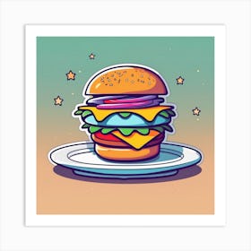 Cartoon Burger On A Plate 2 Art Print