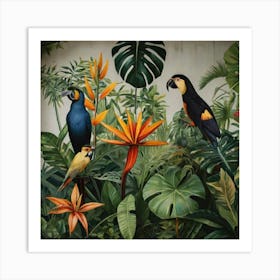 Parrots In The Jungle Art Print