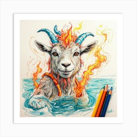 Goat In The Water 1 Art Print