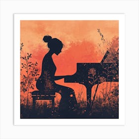 Silhouette Of A Woman Playing Piano Art Print